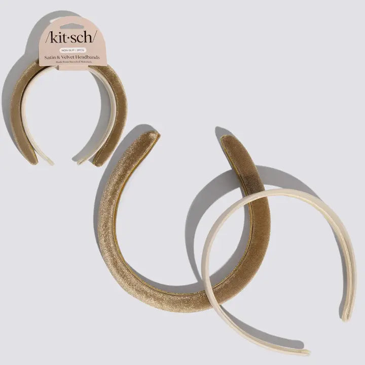 Kitsch Cream & Camel Satin & Velvet Headbands