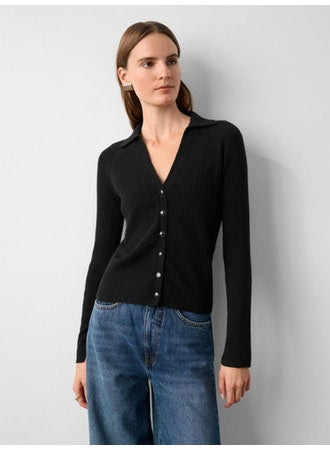 White + Warren Cashmere Ribbed Polo Top