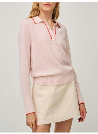 White + Warren Cashmere Rib Trim Polo Sweater