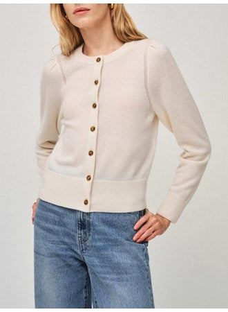 White + Warren Cashmere Puff Sleeve Cardigan Top