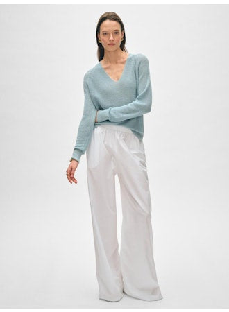 White + Warren Classic Linen Ribbed Raglan V-Neck