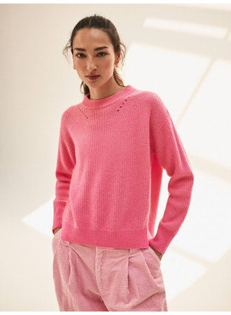 White + Warren Cashmere Two Toned Crewneck Sweater