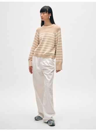 White + Warren Organic Striped Cotton Raglan Crew