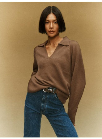 White + Warren Cashmere Open Collar Polo