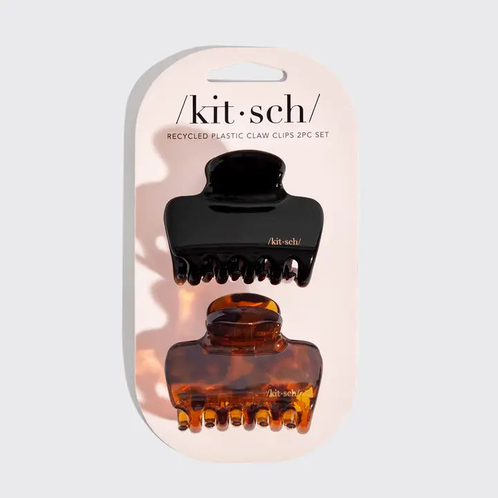 Kitsch Recycled Plastic Medium Puffy Claw Clips - Tort/Black