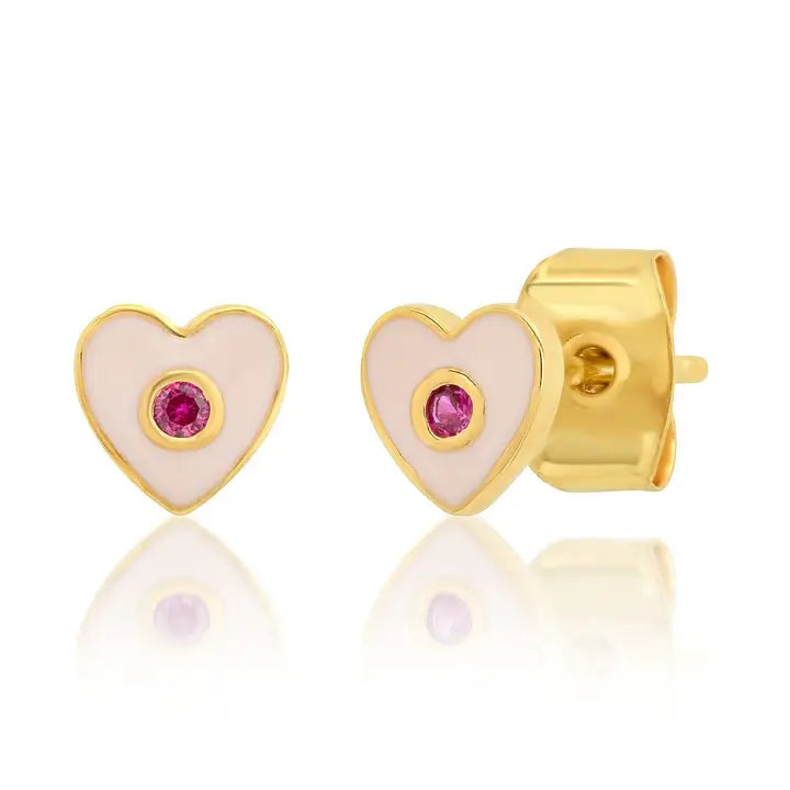 Tai Enamel Heart Studs - Pink