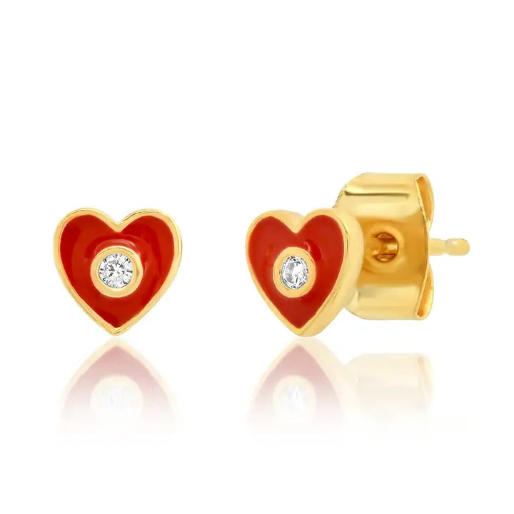 Tai Enamel Heart Studs - Red
