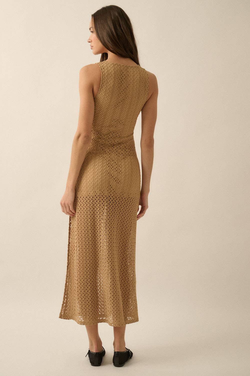 Crochet Knit O-Ring Keyhole Maxi Dress
