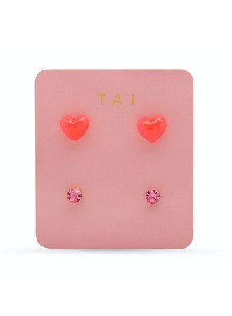 Tai Set of 2 Heart and Round studs
