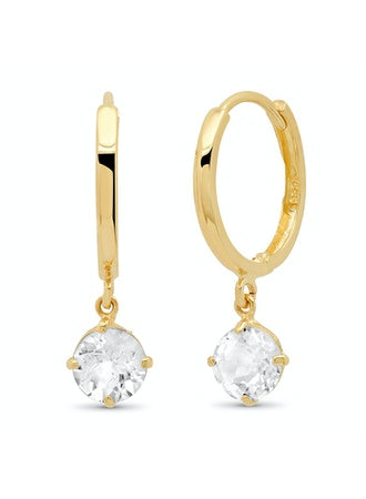 Tai 14k Gold Huggies with 12MM White Topaz Dangle