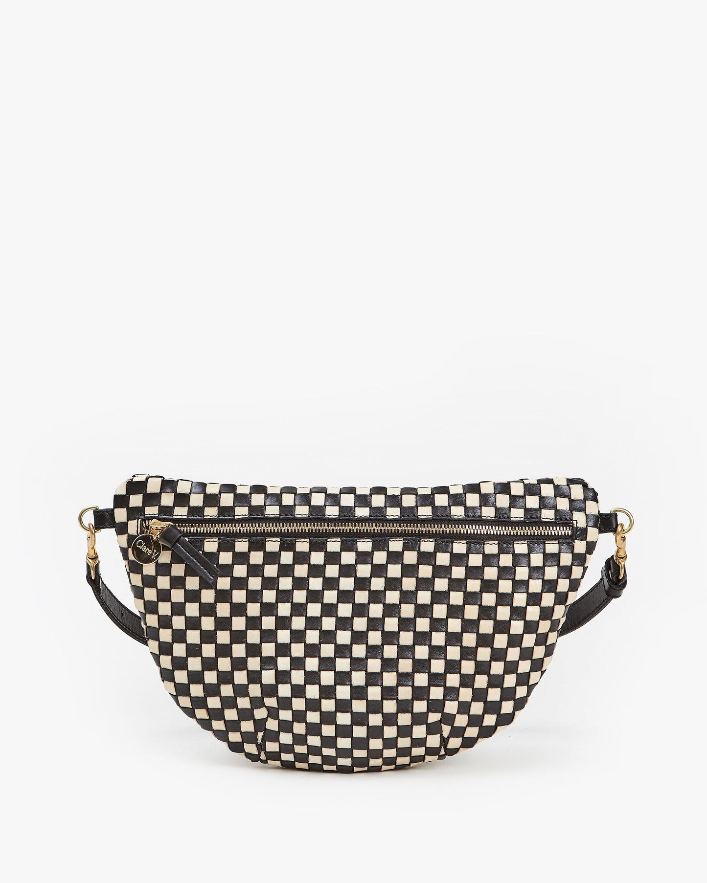 Clare V. Grande Fanny Woven Checker - Black/Cream