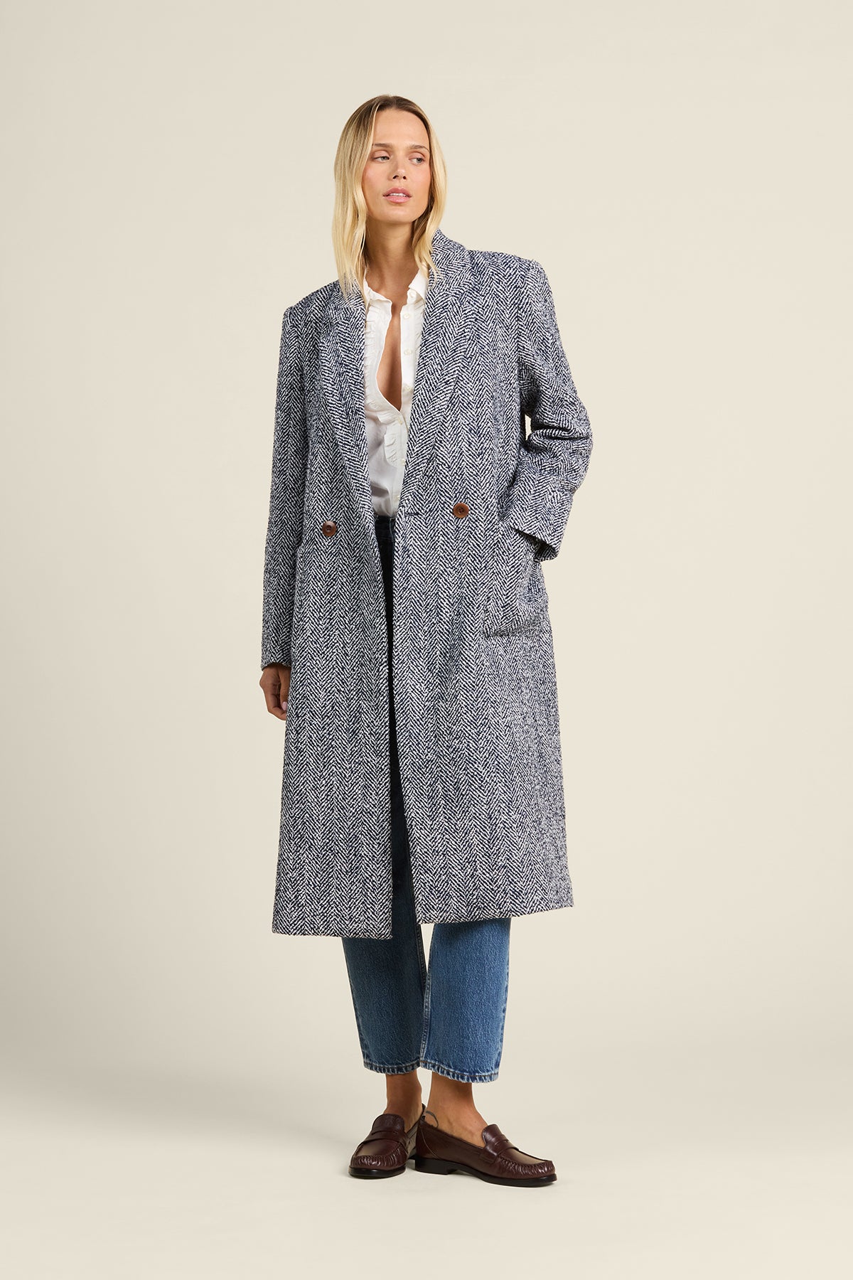 Trovata Birds of Paradis Lars Coat - Navy Herringbone