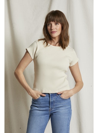 Perfect White Tee Julia Ribbed Short Sleeve Baby Tee - Sugar