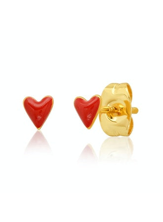 Tai Red Enamel Mini Heart Studs