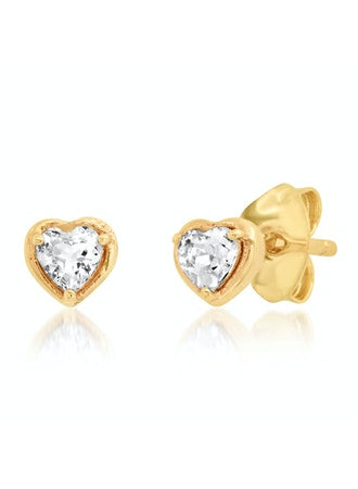Tai 14k Gold Heart Stud with White Topaz Center