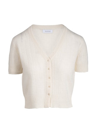 Naadam Coastal Cashmere Short Sleeve Ribbed Cardigan - White