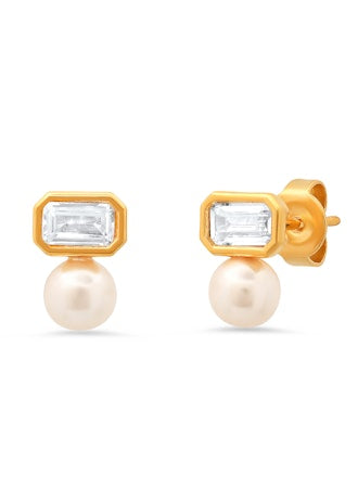 Tai Emerald Cut CZ and Pearl Studs