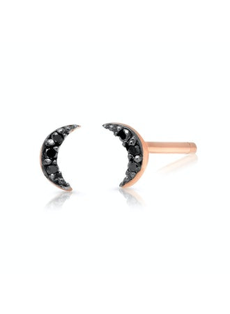 Tai 14k Rose Gold Moon Stud with Black Diamonds