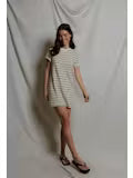 Perfect White Tee Loop Terry Cloth Tee Dress - Natural / Chocolate Stripe