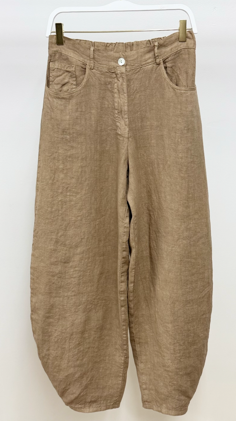 Milio Milano Linen Barrel Pants - Camel