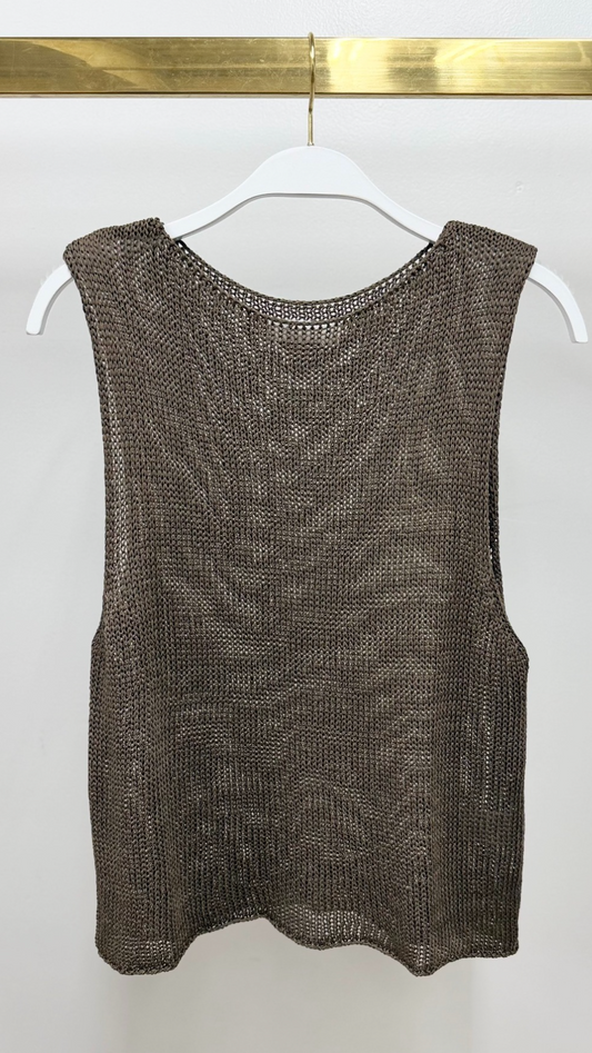 Milio Milano Crochet Knit Sleeveless Top - Chocolate – alternate product view
