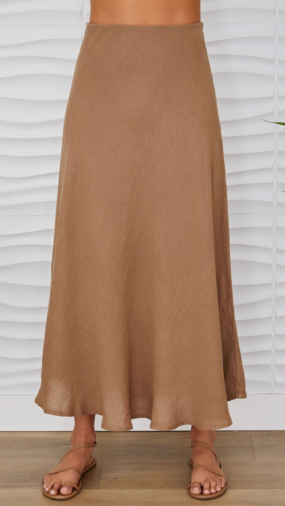 Milio Milano Crinkle Linen Midi Skirt - Camel