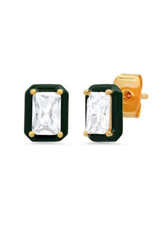 Tai Enamel Bezel Set Rectangular CZ Studs
