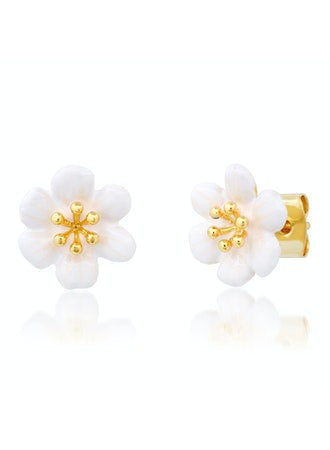Tai White Enamel Flower Studs