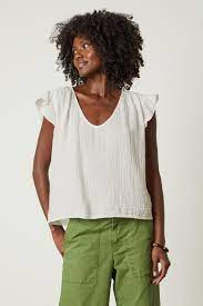 Velvet Remi Ruffle Sleeve Top in Jasper