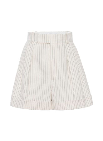 Frame Pleated White Cuff Short - Cream Stripe