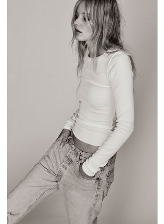 Eterne Long Sleeve Fitted Cream Top - Cream