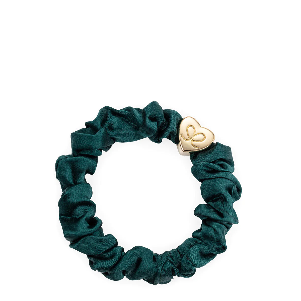 By Eloise Gold Heart Silk Green Scrunchie