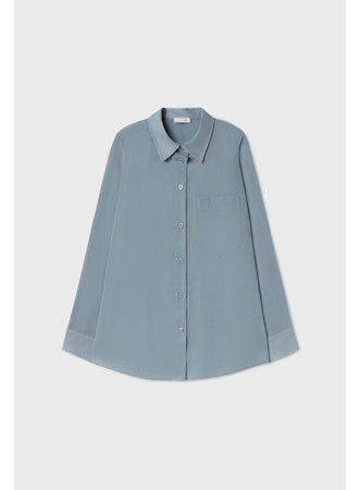 Silk Laundry Sheer Cotton Pleated Yoke Shirt - Storm