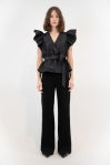 Simkhai Adelaide Ruffle Sleeve Wrap Top - Black