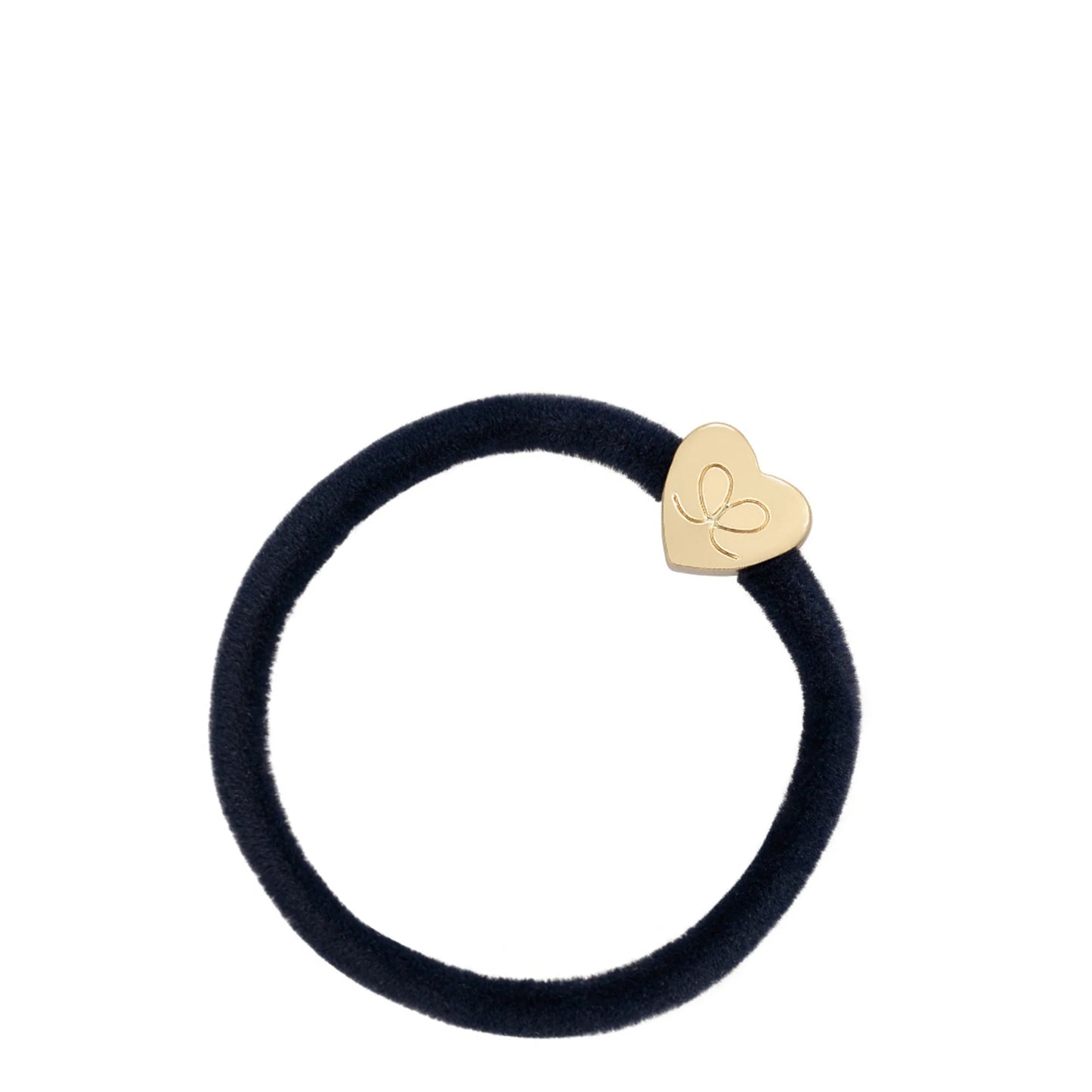 By Eloise Velvet Gold Heart Hair Tie - Black