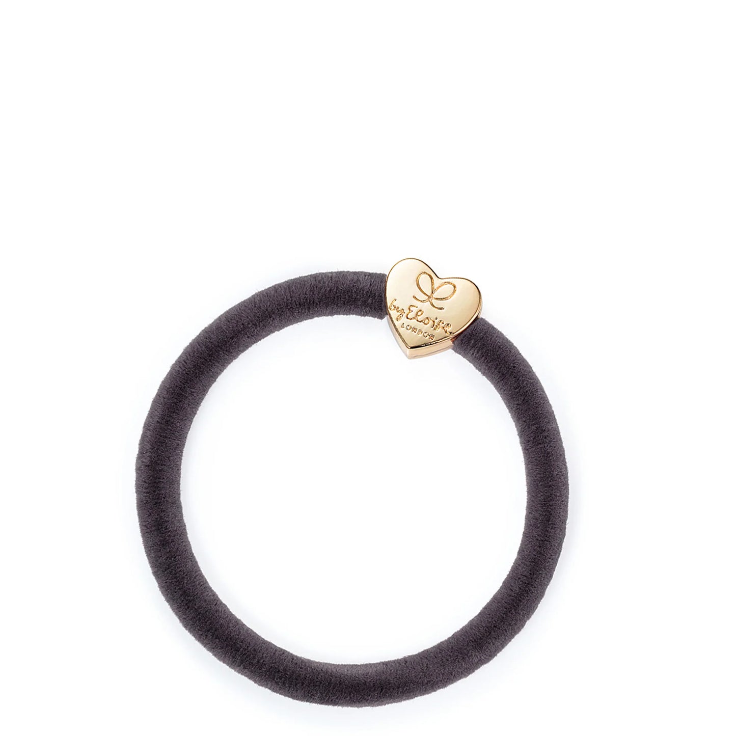 By Eloise Velvet Gold Heart Hair Tie - French Grey
