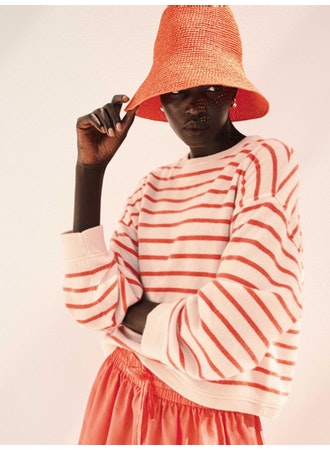 White + Warren Cashmere Drop Shoulder Striped Sweater