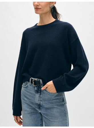 White + Warren Cashmere Mini Heart Sweatshirt - Navy