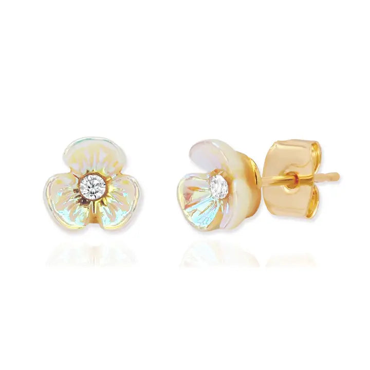 Tai Tiny Iridescent Flower Studs - Yellow