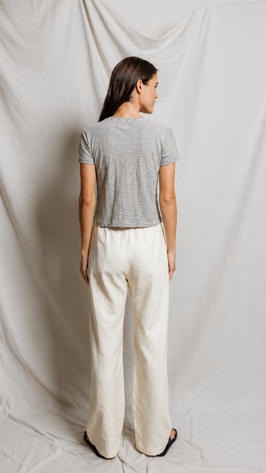 Perfect White Tee Hemp Milk Cotton Tee - Natural / Black Stripe