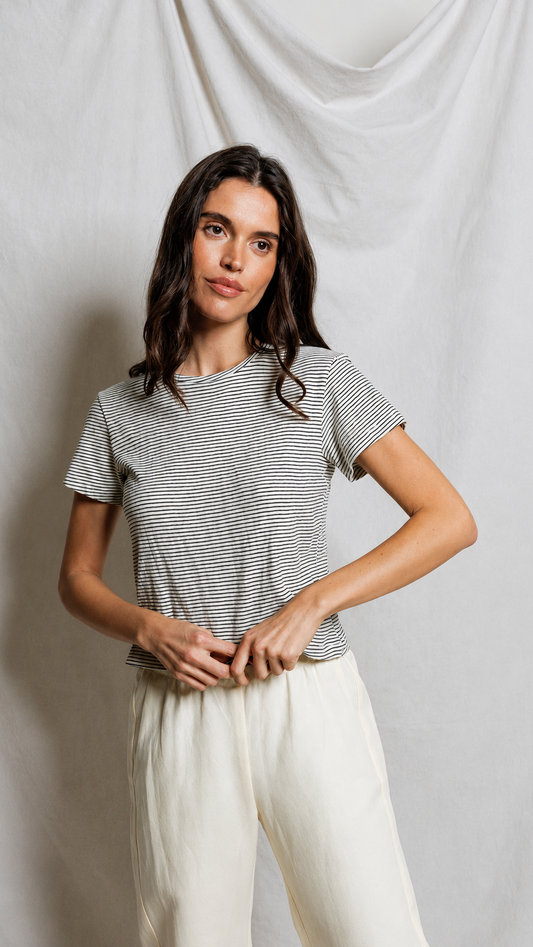 Perfect White Tee Hemp Milk Cotton Tee - Natural / Black Stripe