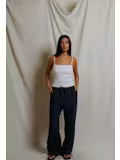 Perfect White Tee Linen Drawstring Pant - Navy