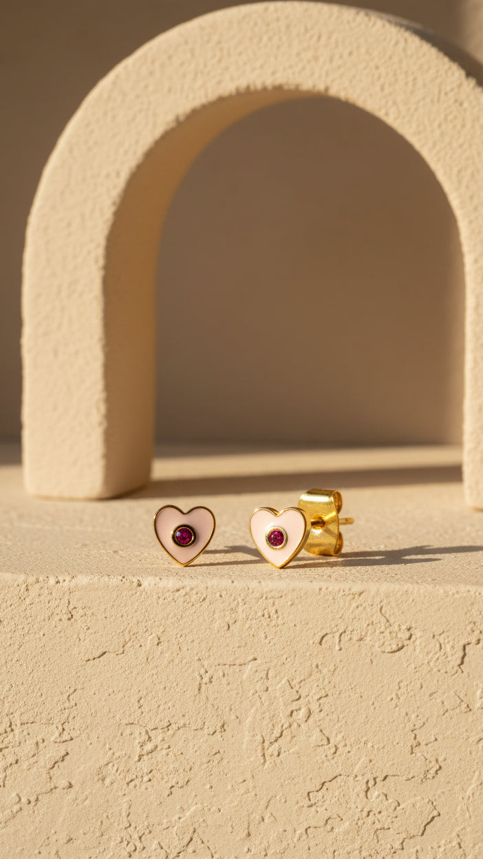 Tai Enamel Heart Studs - Pink