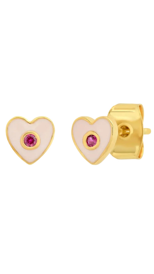 Tai Enamel Heart Studs - Pink