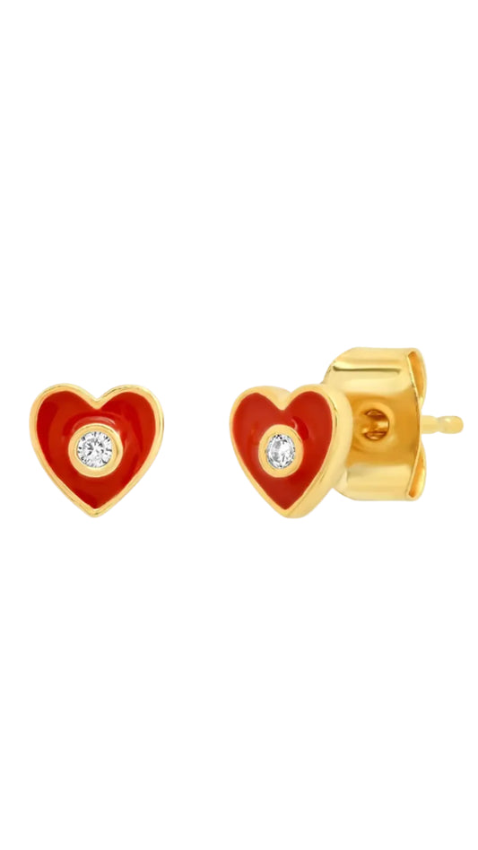 Tai Enamel Heart Studs - Red