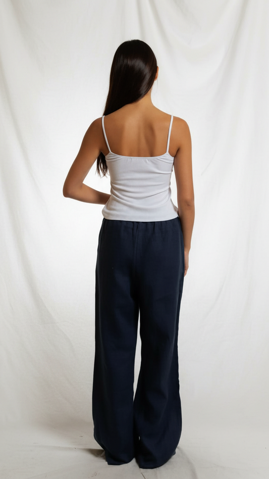Perfect White Tee Linen Drawstring Pant - Navy
