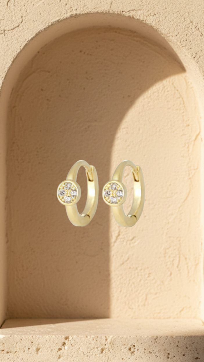 Tai Mini Huggies w/ CZ Disc Accent - Gold