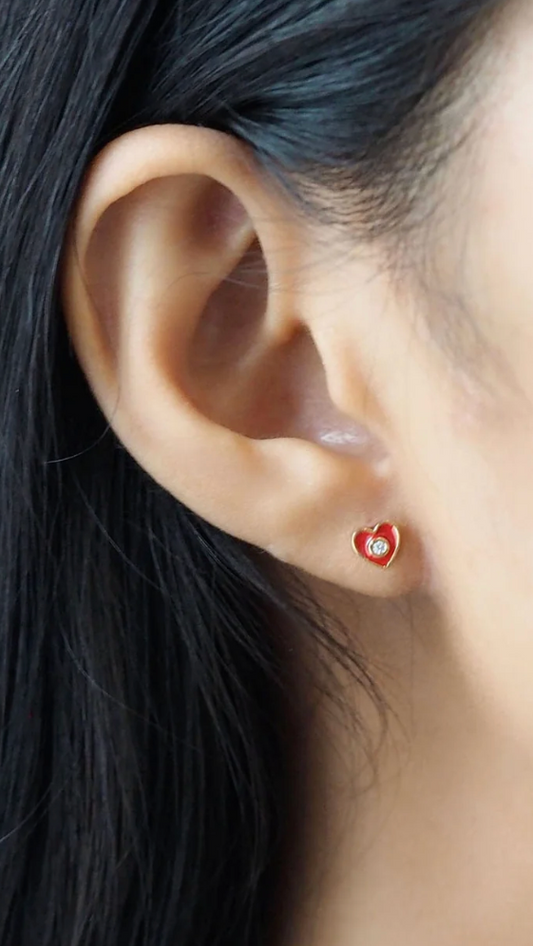 Tai Enamel Heart Studs - Red