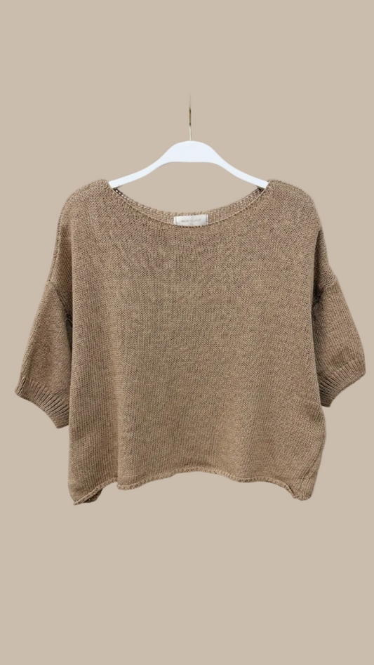 Milio Milano Crochet Knit Top - Camel – alternate product view