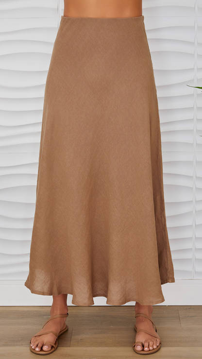 Milio Milano Crinkle Linen Midi Skirt - Camel – alternate product view